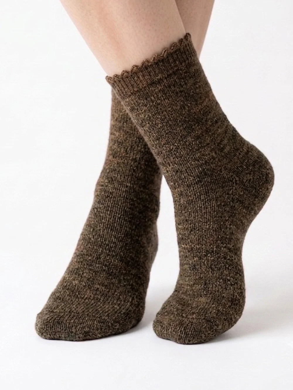 Sybil merino wool handcrafted crew socks heathered espresso brown women’s medium